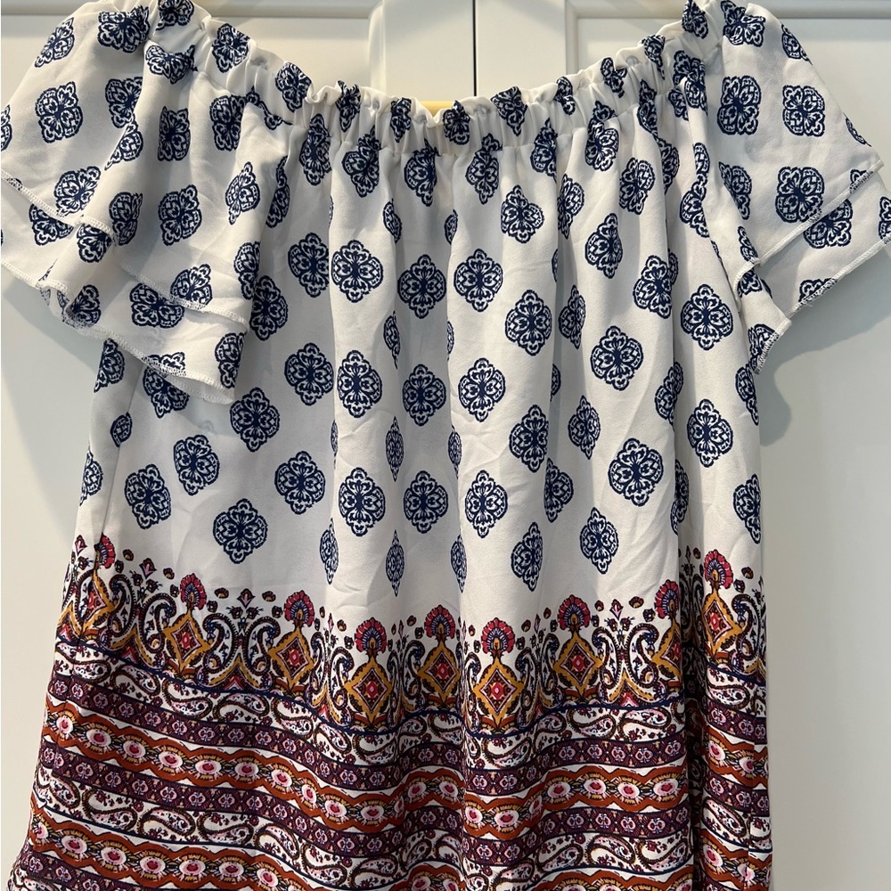 Pink Rose top off the shoulder short sleeve sz S - Picture 2 of 4
